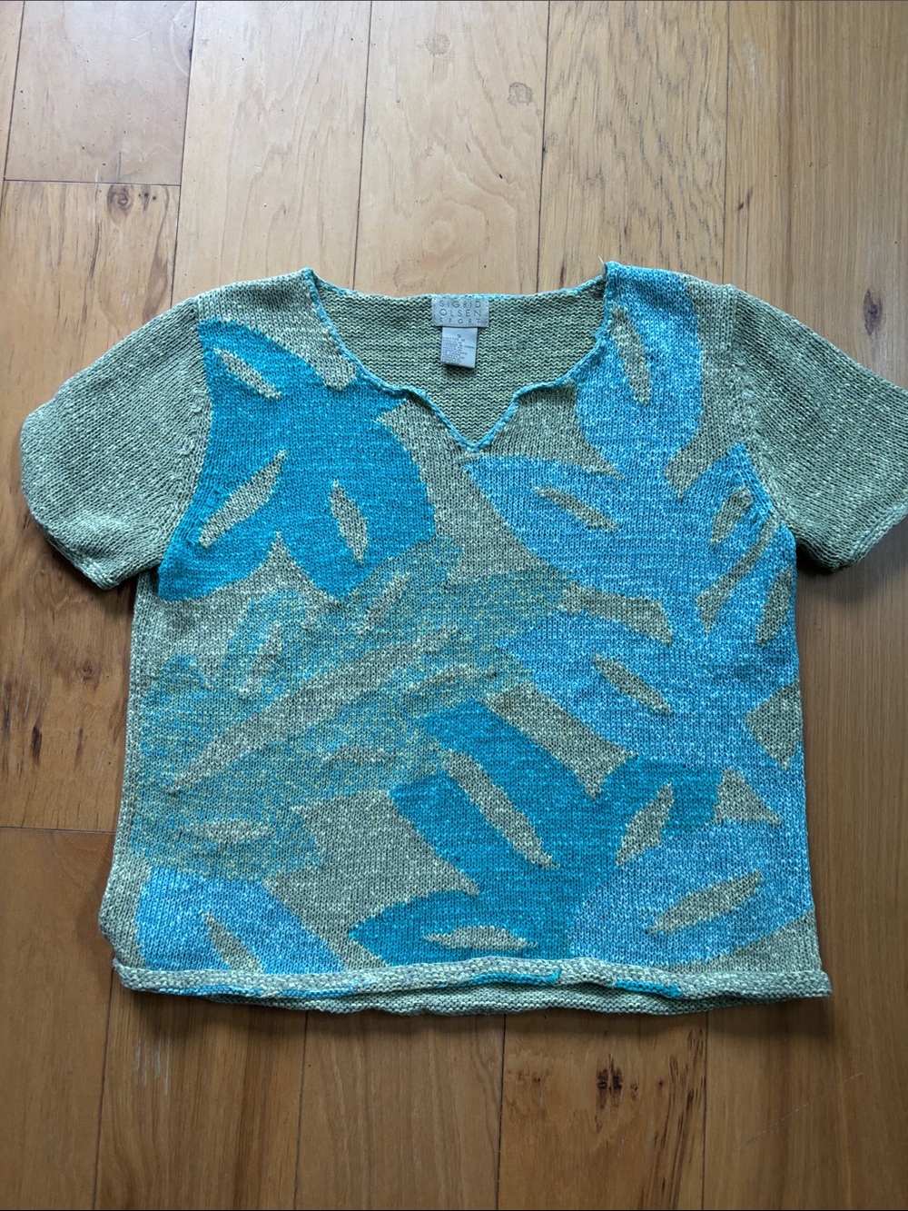 Sigrid Olsen Sport short sleeve sweater lime/ blue size s